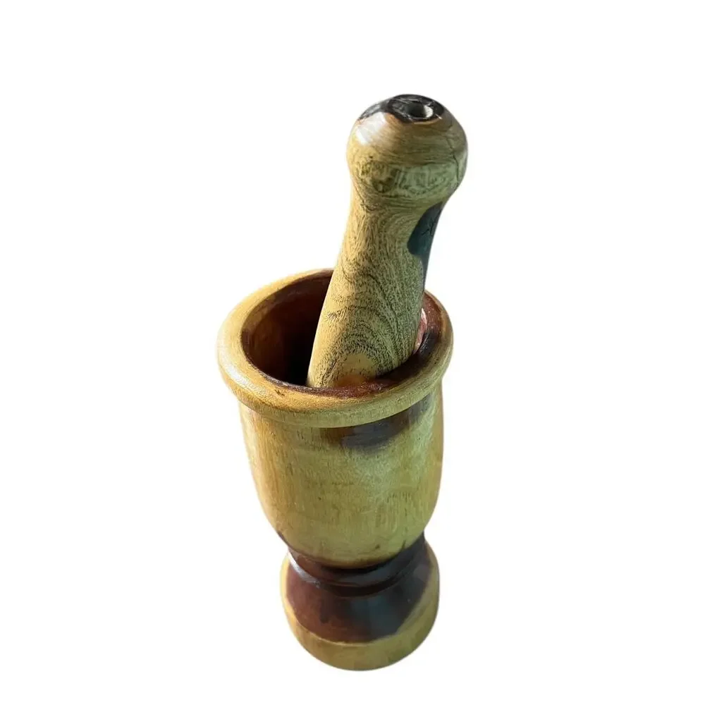 VINTAGE HANDMADE Mortar & Pestle Carved Turned Wood Compound FAST SHIP 2080-27